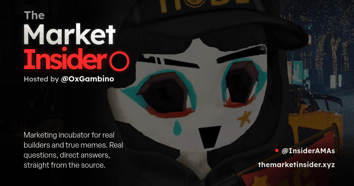 The Market Insider share card: hooded HODL-cap artwork with the red ring title, hosted by @OxGambino.